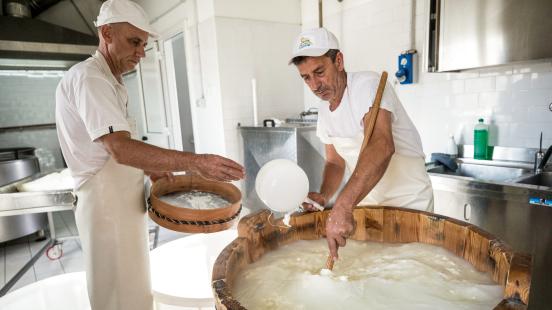 Mozzarella cheese makers in Monterotondo, Rome, Italy. 