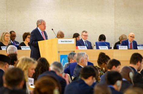 Geneva, Switzerland, February 24, 2025: UN Secretary-General António Guterres addresses the high-level segment of the 58th session of the Human Rights Council at the United Nations in Geneva.